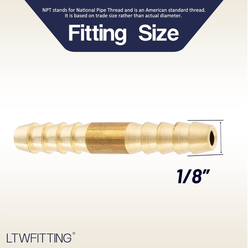 LTWFITTING Brass Barb Hose Splicer Mender 1/8-Inch Fitting for Vehicle Fuel System Windshield Fluid Tube (Pack of 10) - Image 2
